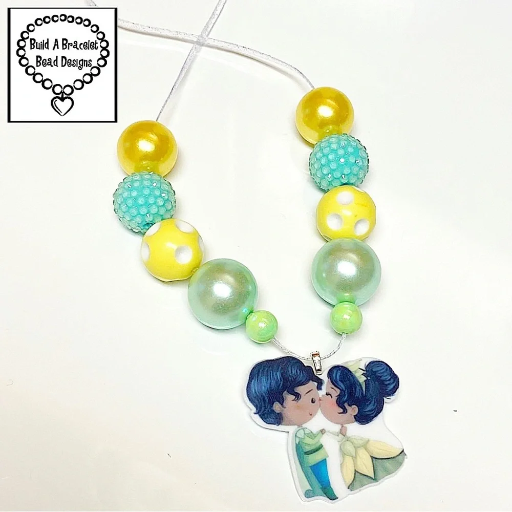 Handmade Disney Princess Tiana Bubblegum Necklace Adjustable Kids Jewelry